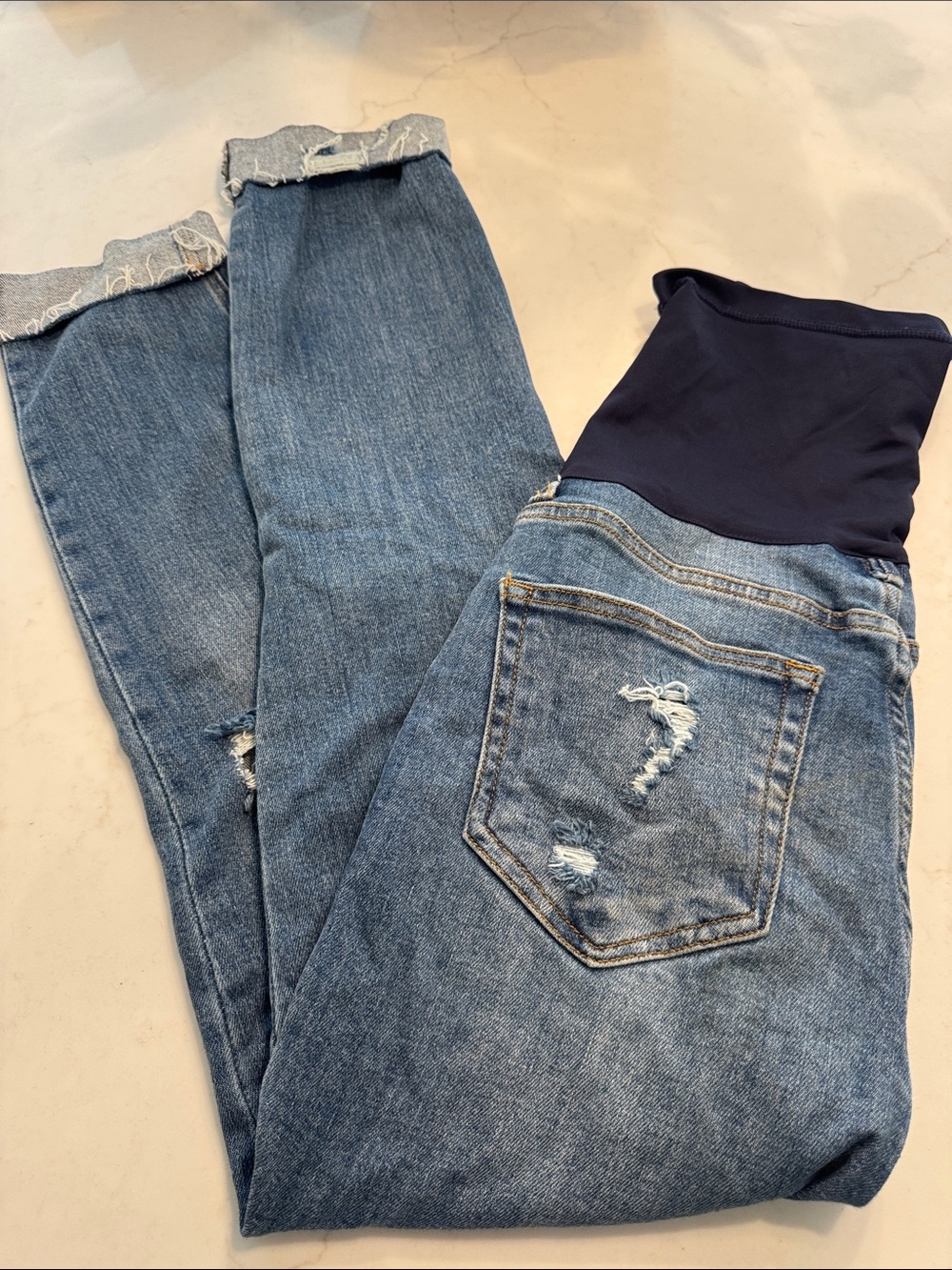 Pinkblush Blue Denim Maternity Jeggings with Navy Panel